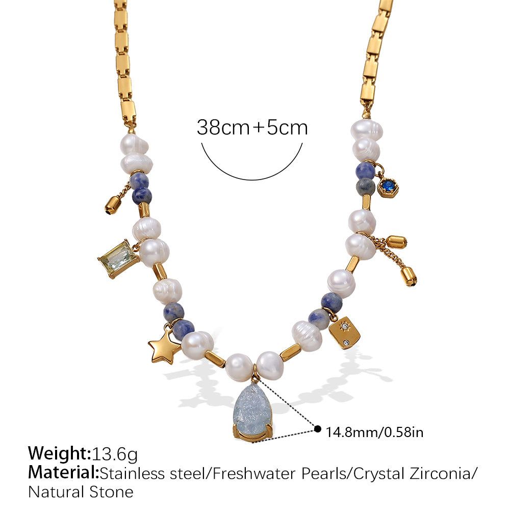 A French style court ins light luxury design noble zircon natural pearl exquisite necklace collarbone chain necklace