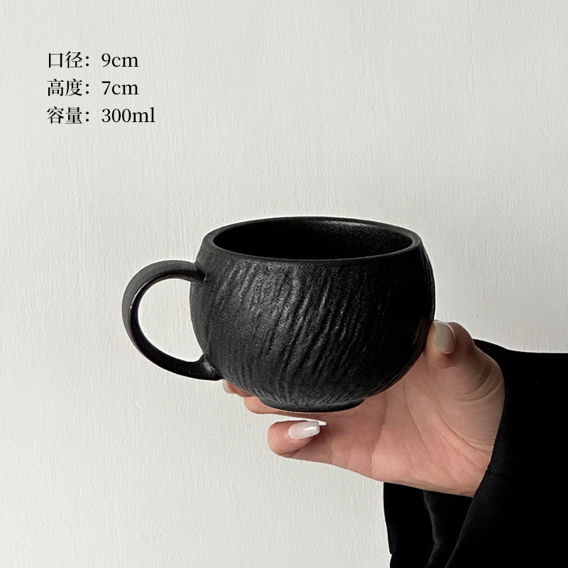A retro egg-shaped cup frosted stone pattern ceramic cup latte coffee cup afternoon tea niche cappuccillola flower cup