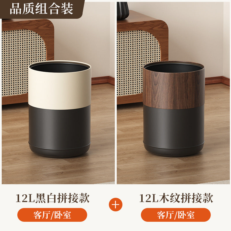A black walnut wood grain trash can