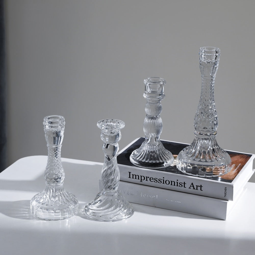 A transparent crystal glass candlestick ornament