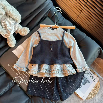 A three-piece set of children's long-sleeved trousers