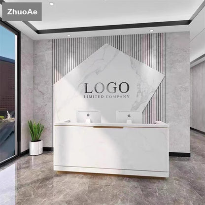 8D company front desk background wall wallpaper imitation marble pattern logo image wallpaper beauty salon bar mural wall covering