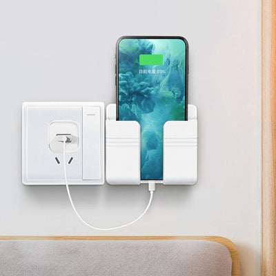 A wall-mounted mobile phone charging case storage rack
