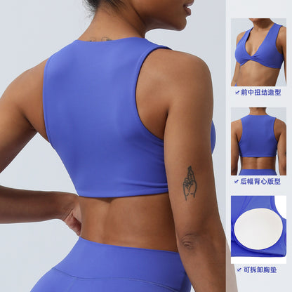 A New Kink Shockproof Gathering Yoga Bra Cross-border Indoor Training Fitness Bra Sports Vest with Chest Padding Women