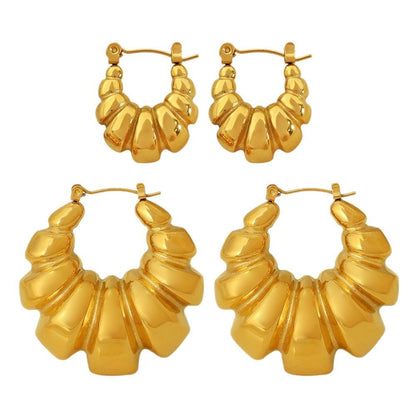 A: European and American fashion temperament, retro exaggerated titanium steel earrings, stainless steel plated, 18K thread, concave and convex geometric earrings, women