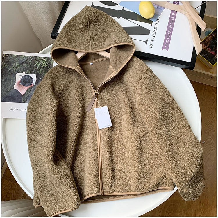 A winter polar fleece hooded jacket