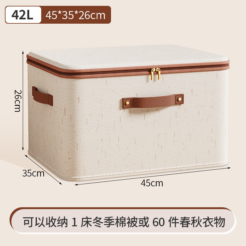A cotton and linen zipper storage box