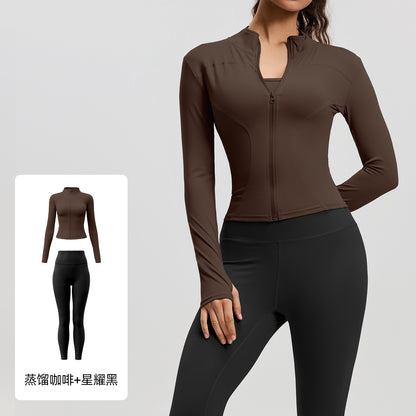 A Yoga Clothing Women's Fitness Running High Elasticity Sports Jacket Tights Hip Pants Fitness Clothing Set