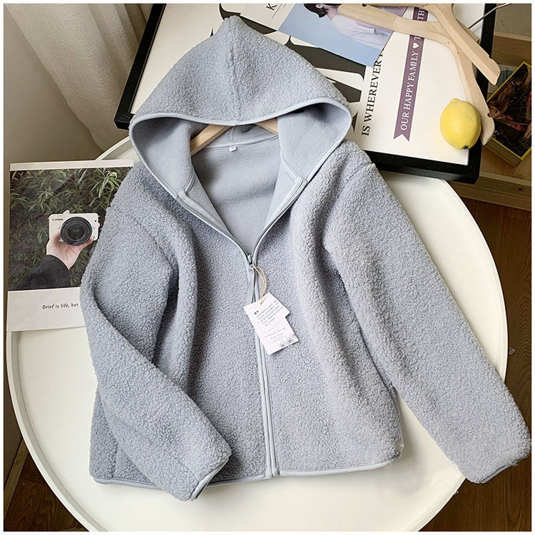 A winter polar fleece hooded jacket