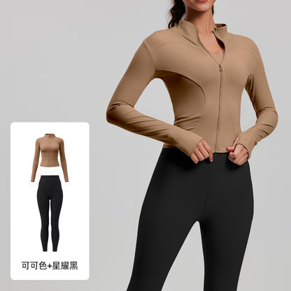A Yoga Clothing Women's Fitness Running High Elasticity Sports Jacket Tights Hip Pants Fitness Clothing Set