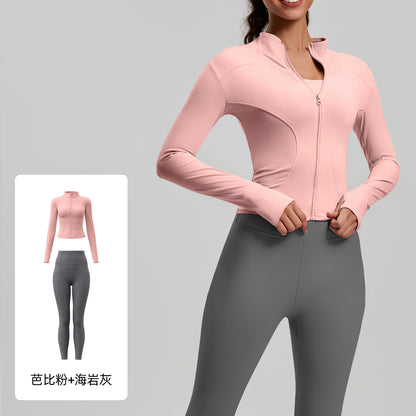 A Yoga Clothing Women's Fitness Running High Elasticity Sports Jacket Tights Hip Pants Fitness Clothing Set