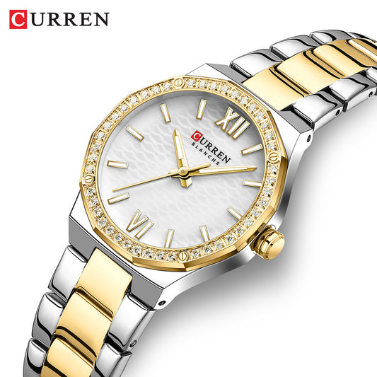 A 9103 Ladies Korean Small Fashion Diamond-encrusted Polygon Waterproof Quartz Steel Strap Watch