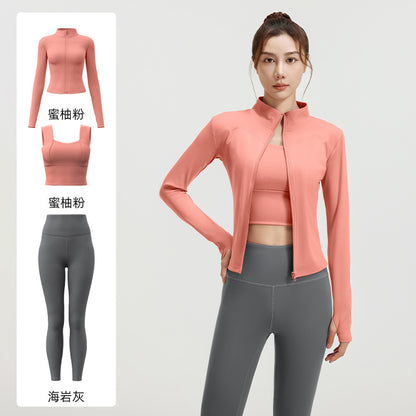 A Spring and Autumn Yoga Clothing Three-piece Skinny Fitness Clothing Morning Running Sports Suit