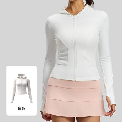 A new tight hooded yoga clothes high elastic nude slim cardigan with sleeves yoga jacket