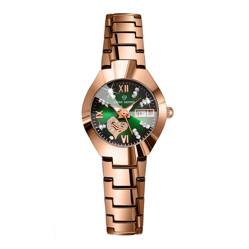 A Korean version of fashion trend women's watch double calendar diamond-encrusted waterproof luminous