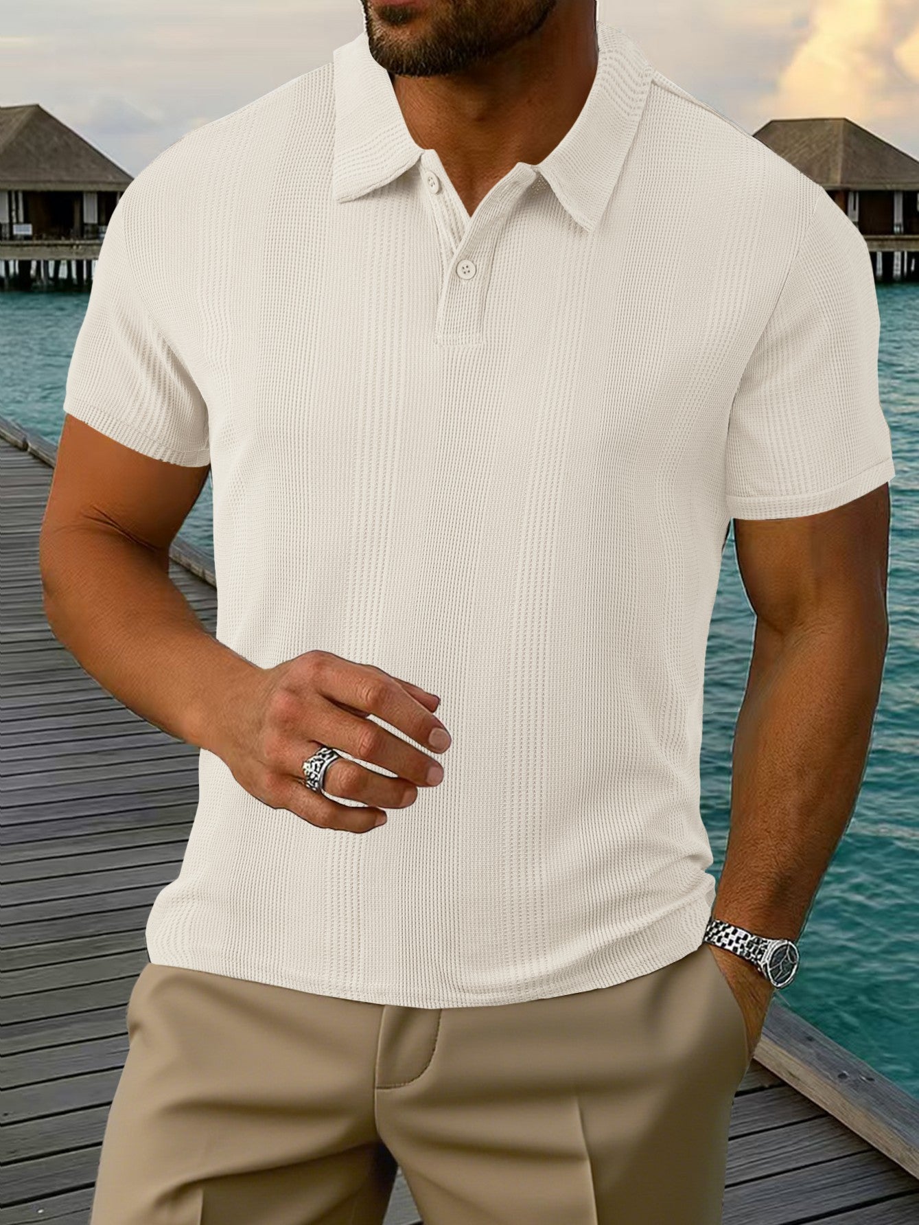 A summer new European and American cross-border men's short-sleeved jacquard polo shirt Amazon men's lapel texture t-shirt top