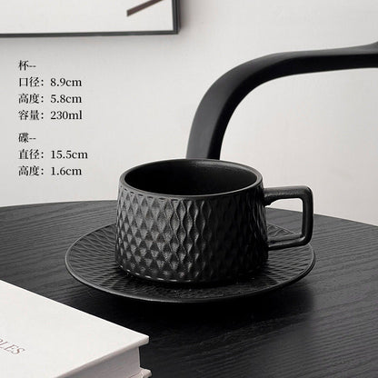 A retro stone coffee cup, premium sense, simple ceramic cup, exquisite latte latte flower cup, cappuccino mocha cup saucer