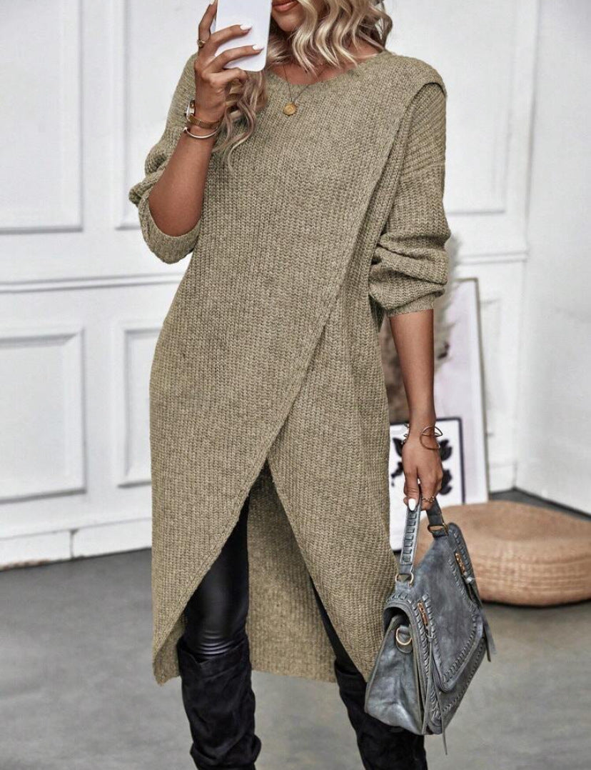 A long knitted sweater