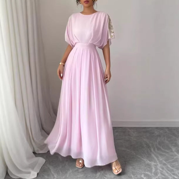 A crew neck chiffon maxi dress
