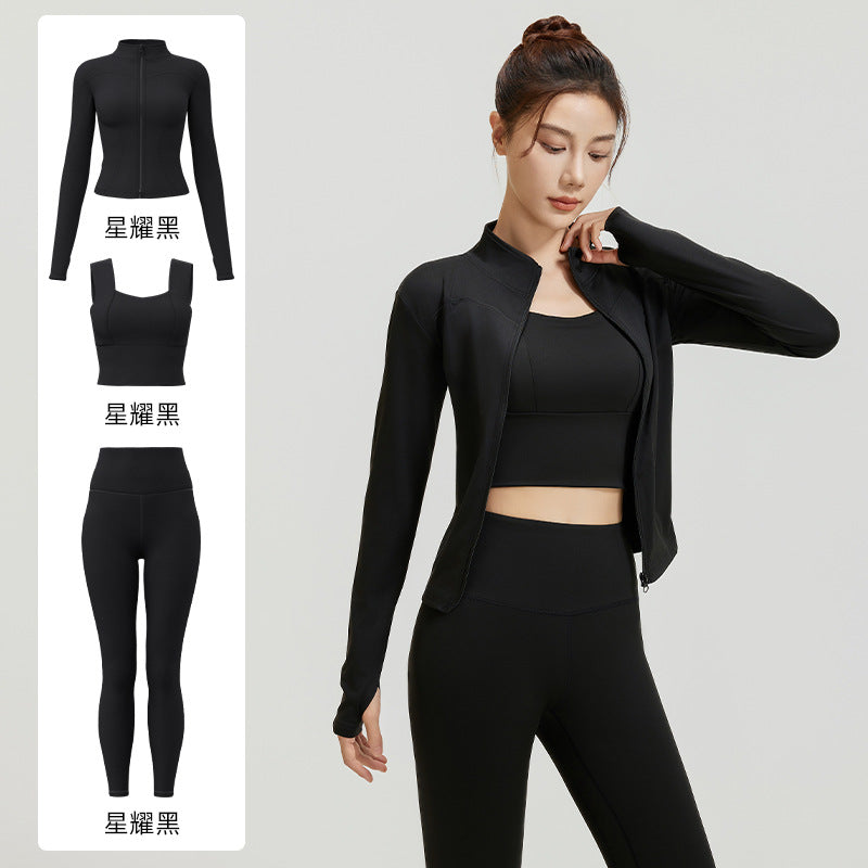 A Spring and Autumn Yoga Clothing Three-piece Skinny Fitness Clothing Morning Running Sports Suit