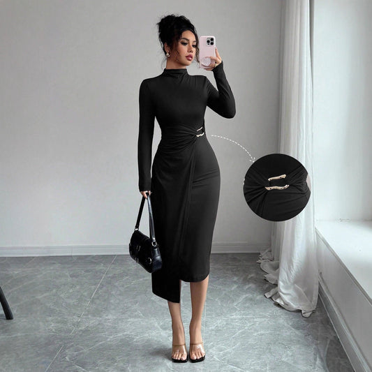 A long-sleeved dress