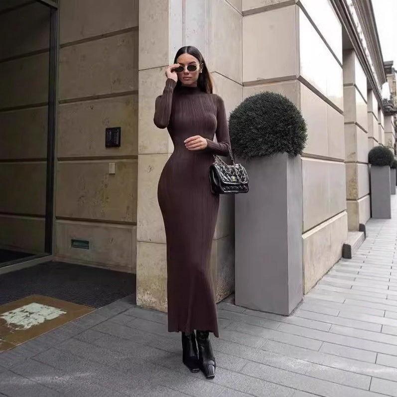A long-sleeved knit dress