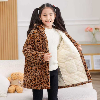 A extra thick girls princess wind leopard print warm winter blouse jacket fashion cotton-padded jacket velvet cotton-padded jacket