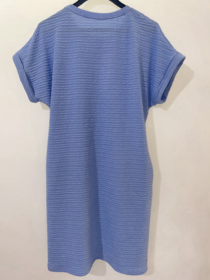 Europe, America, cross-border Amazon independent station 2025 summer new product loose round neck pocket solid color short-sleeved dress women