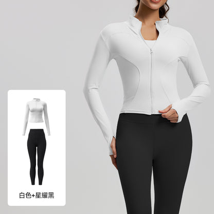 A Yoga Clothing Women's Fitness Running High Elasticity Sports Jacket Tights Hip Pants Fitness Clothing Set