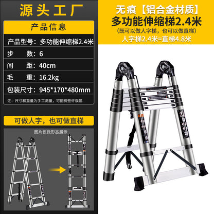 A Telescopic ladder Aluminum alloy joint herringbone ladder Household folding escalator Aluminum ladder Bamboo ladder Stairs