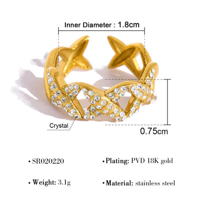 A European and American classic popular geometric full diamond ring temperament versatile love butterfly gold stacking does not fade ring woman
