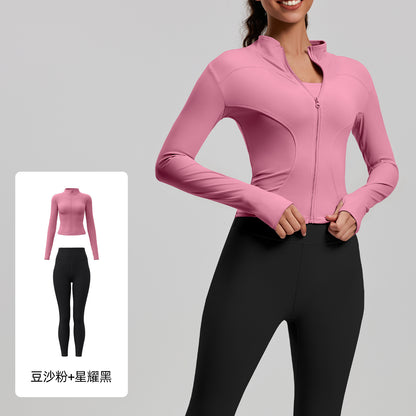 A Yoga Clothing Women's Fitness Running High Elasticity Sports Jacket Tights Hip Pants Fitness Clothing Set