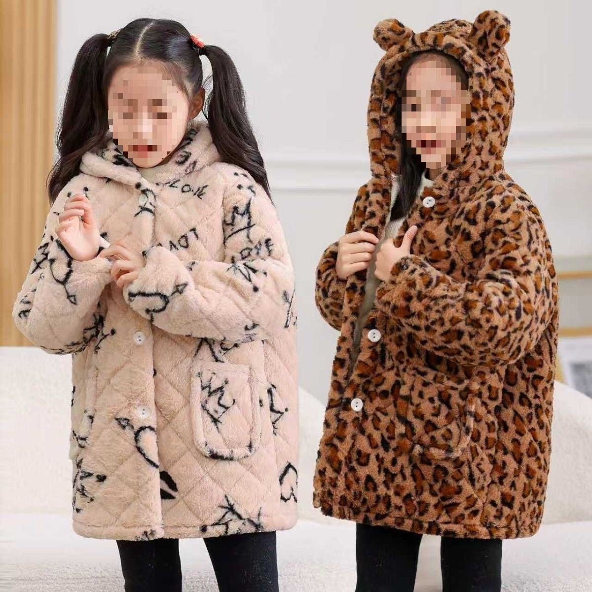 A extra thick girls princess wind leopard print warm winter blouse jacket fashion cotton-padded jacket velvet cotton-padded jacket
