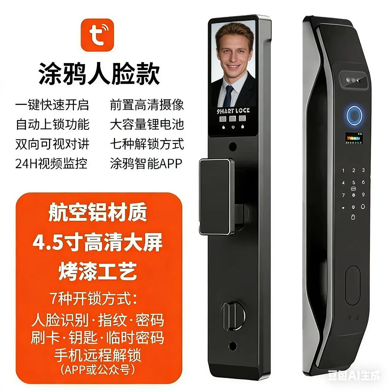 A door fingerprint lock tuya smart lock password lock mobile phone tuya smart cat's eye anti-theft door handle thickening
