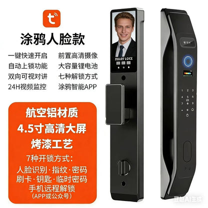 A door fingerprint lock tuya smart lock password lock mobile phone tuya smart cat's eye anti-theft door handle thickening
