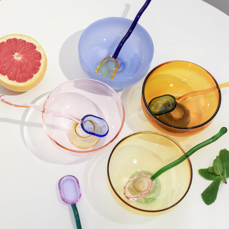 A glass bowl fruit salad bowl set