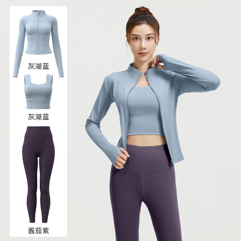 A Spring and Autumn Yoga Clothing Three-piece Skinny Fitness Clothing Morning Running Sports Suit
