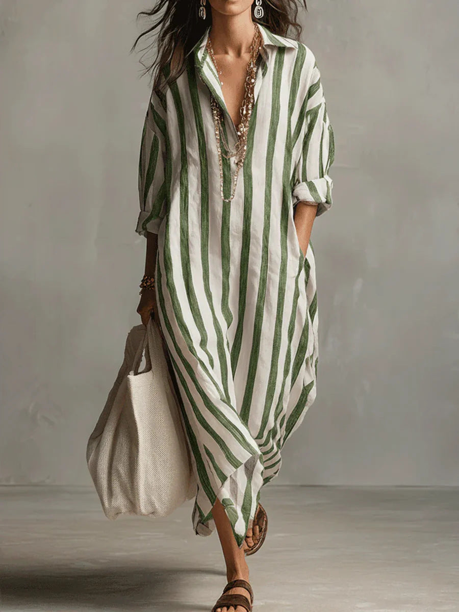A stripe cropped sleeve shirt dress