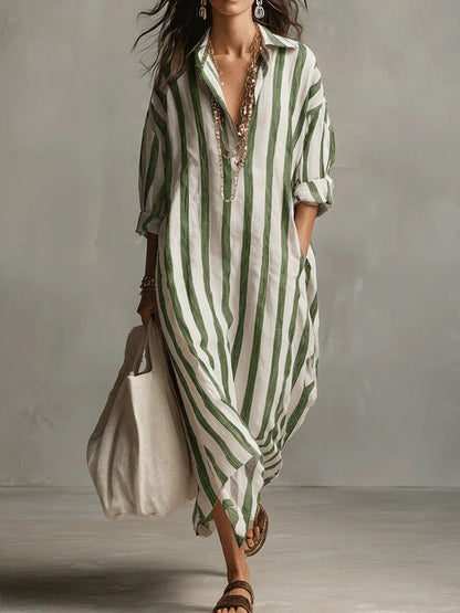 A stripe cropped sleeve shirt dress