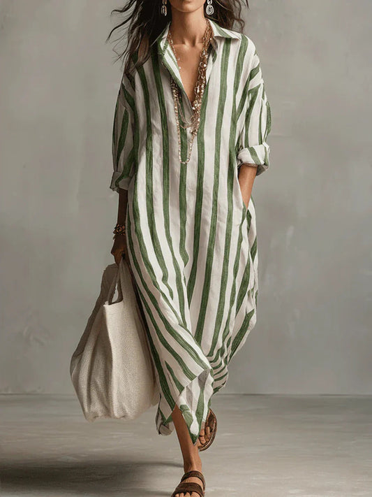 A stripe cropped sleeve shirt dress