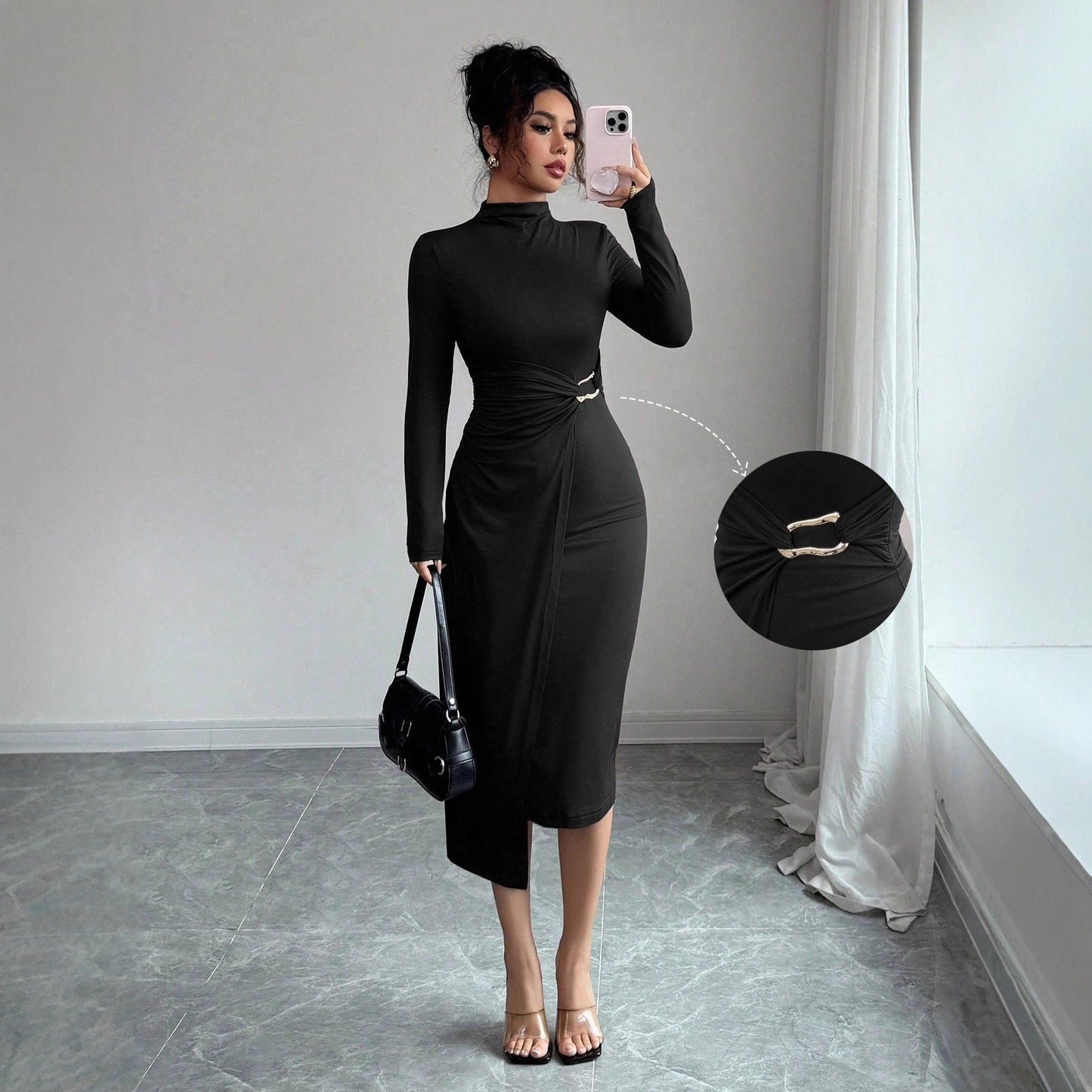 A long-sleeved dress