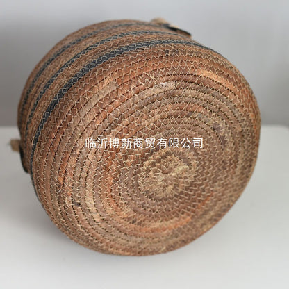 A rattan storage basket