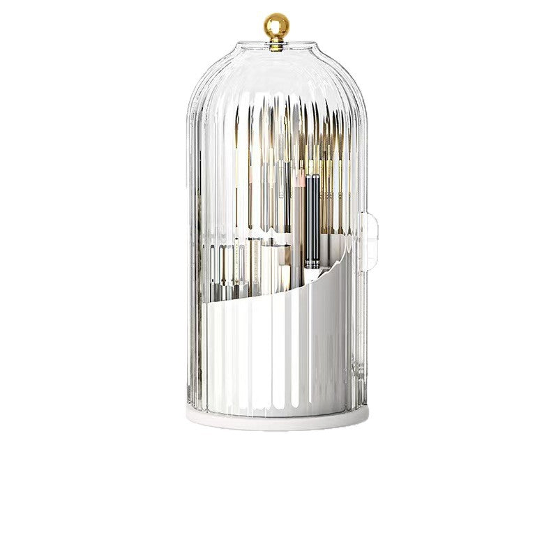 A birdcage pen holder rack dustproof compartment tabletop cosmetic storage box rotating makeup brush organizer dresser