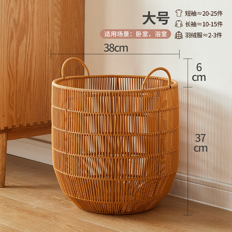 A waterproof storage basket made of imitation rattan
