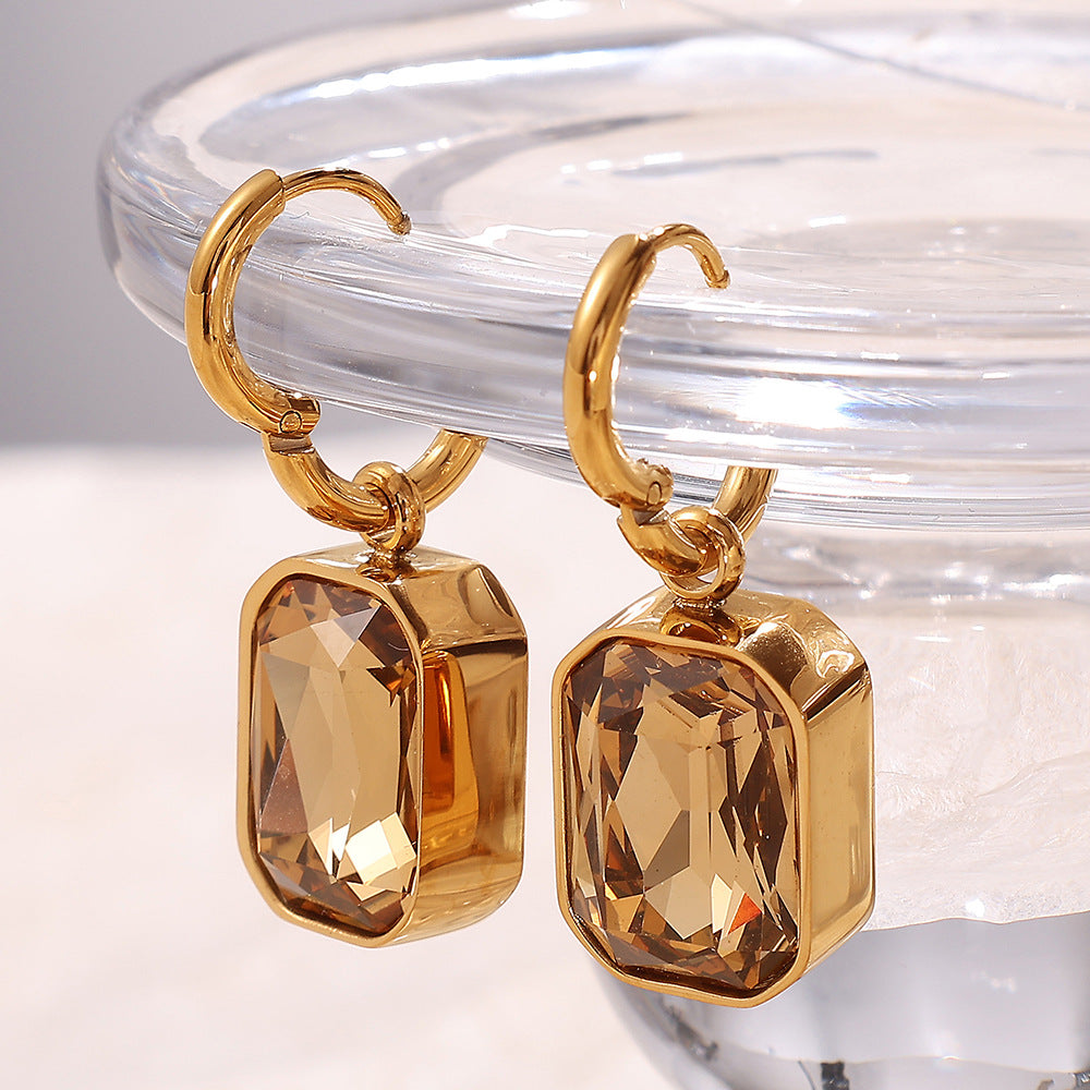 A European and American cross-border new products, square glass stone pendant, earrings, necklace for women, simple light luxury stainless steel jewelry for women