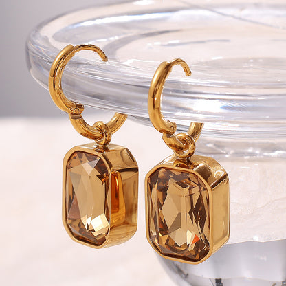 A European and American cross-border new products, square glass stone pendant, earrings, necklace for women, simple light luxury stainless steel jewelry for women