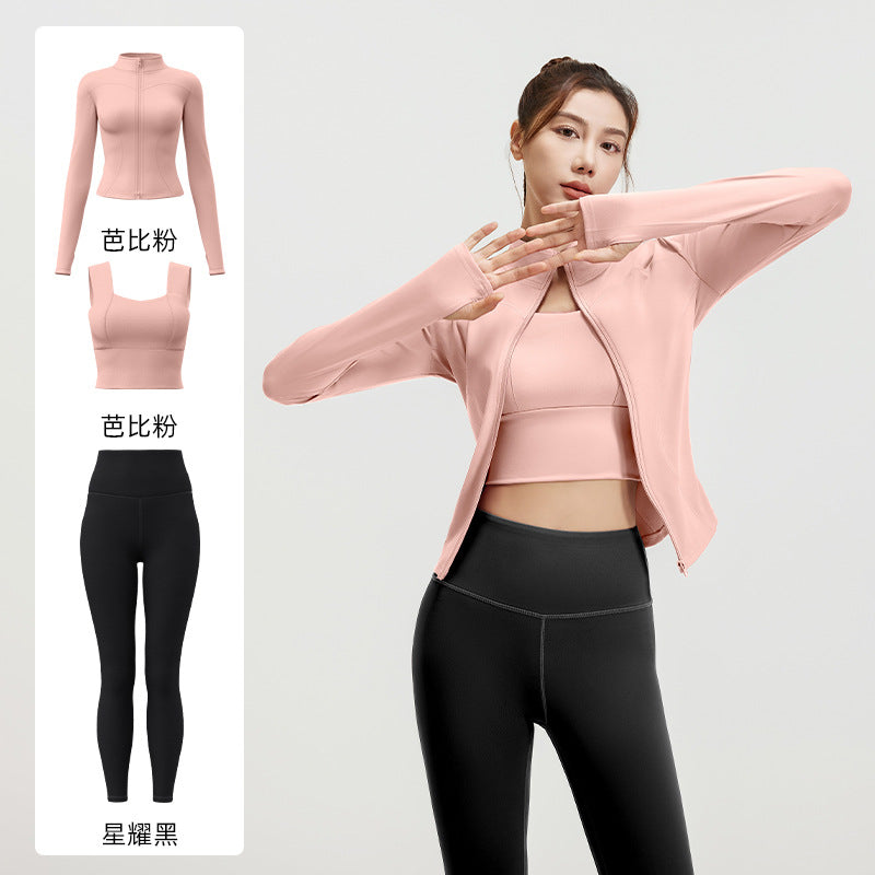 A Spring and Autumn Yoga Clothing Three-piece Skinny Fitness Clothing Morning Running Sports Suit
