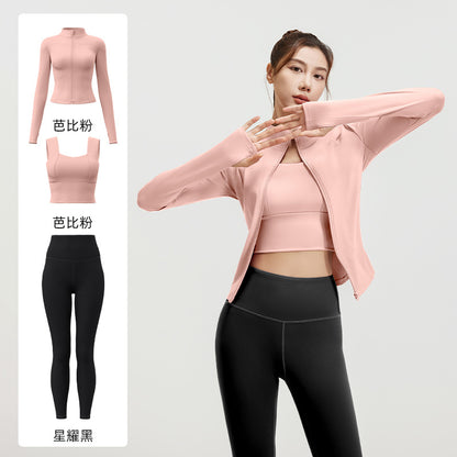 A Spring and Autumn Yoga Clothing Three-piece Skinny Fitness Clothing Morning Running Sports Suit