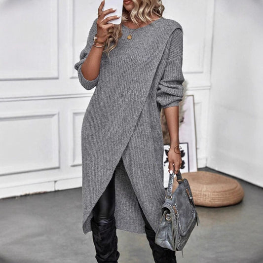 A long knitted sweater