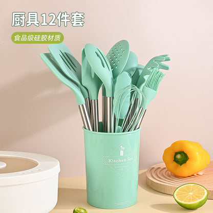 A Silicone 12-piece tube handle rubber tube silicone non-stick pan food grade silicone shovel household silicone kitchen utensils